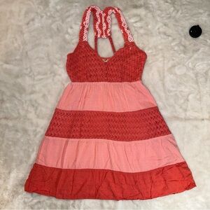 Lulumari Coral Striped Lace Boho Dress Size Small